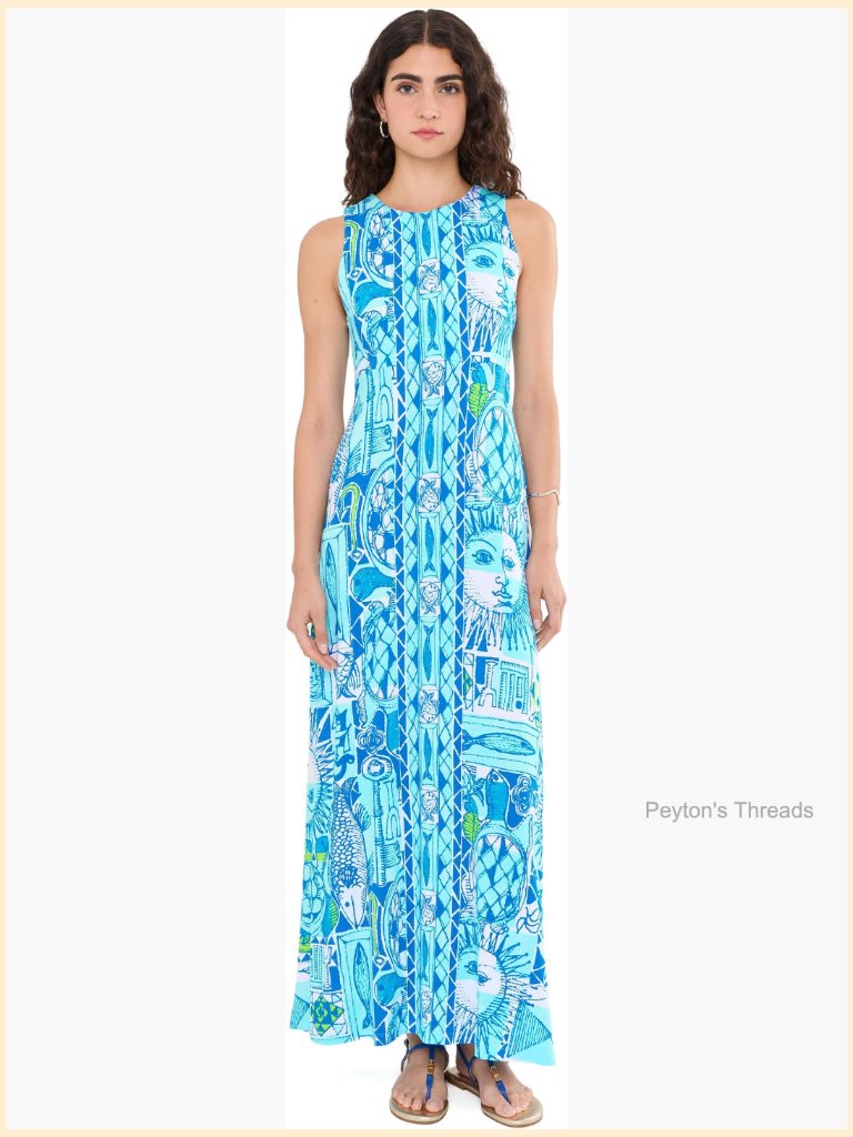Ellison Maxi Dress - Empire Waist, Crew Neck, Sleeveless, Floral, Pull On,